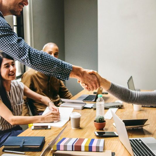 Business people shaking hands in agreement