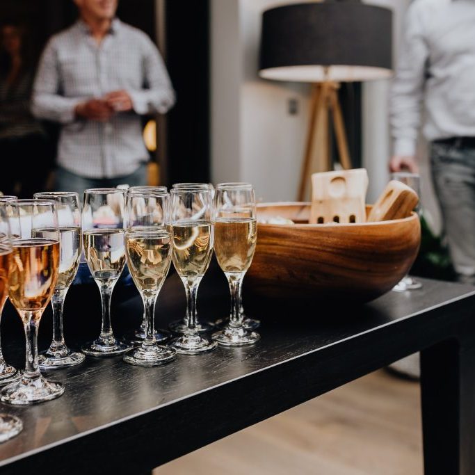 Event Management. Glasses full of wine and champagne